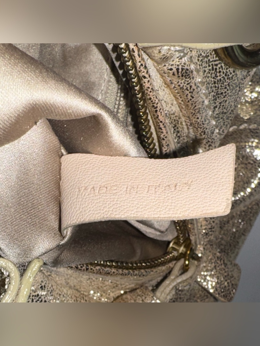 Vintage MOSCHINO Shimmering Gold Champagne Leather Italy Shoulder Hobo Bag - Picture 11 of 16